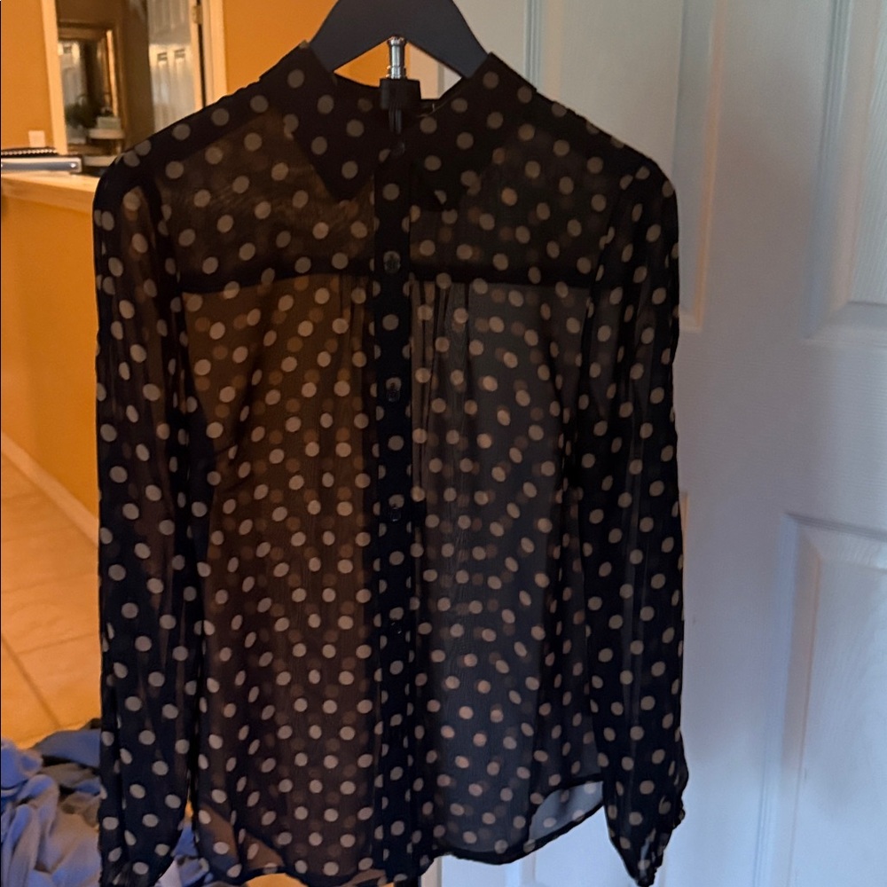 INC International Concepts Black and Tan Polka Dot Blouse